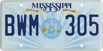 MS license plate BWM305