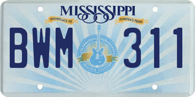 MS license plate BWM311