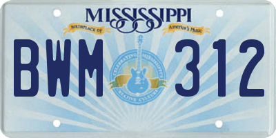 MS license plate BWM312