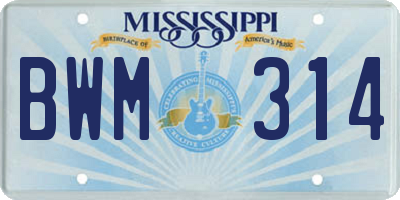 MS license plate BWM314