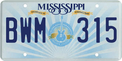 MS license plate BWM315