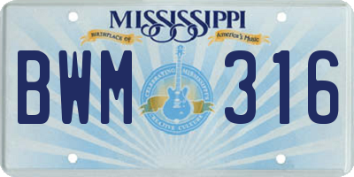 MS license plate BWM316