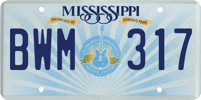 MS license plate BWM317