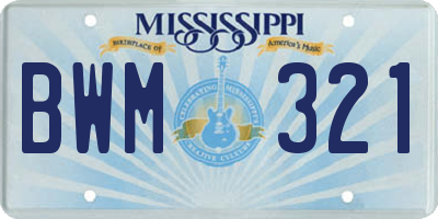 MS license plate BWM321