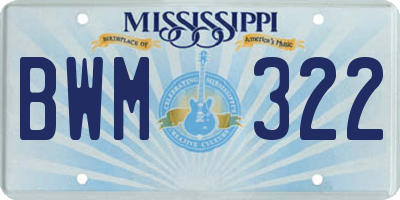 MS license plate BWM322