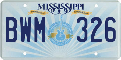 MS license plate BWM326