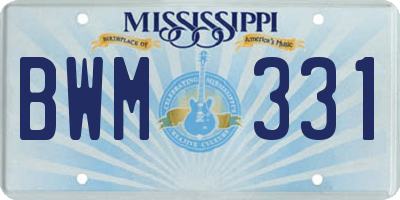 MS license plate BWM331