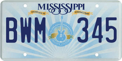 MS license plate BWM345