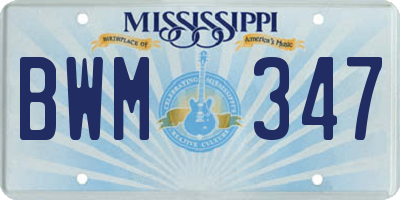 MS license plate BWM347