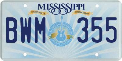 MS license plate BWM355