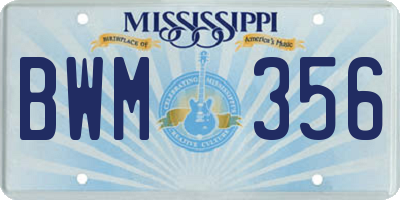 MS license plate BWM356
