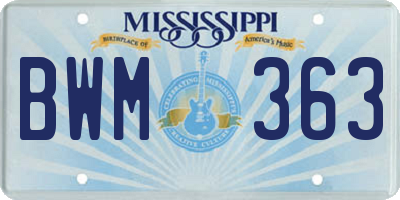 MS license plate BWM363
