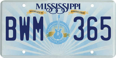 MS license plate BWM365