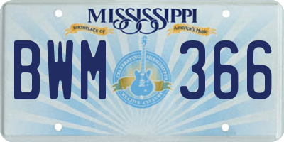 MS license plate BWM366