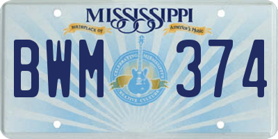 MS license plate BWM374