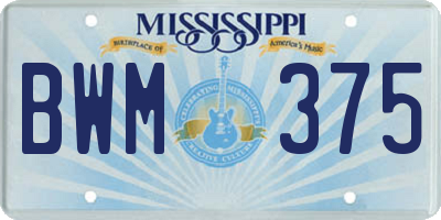 MS license plate BWM375
