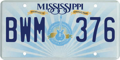 MS license plate BWM376