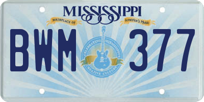 MS license plate BWM377