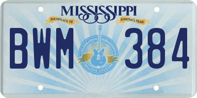 MS license plate BWM384