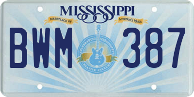 MS license plate BWM387