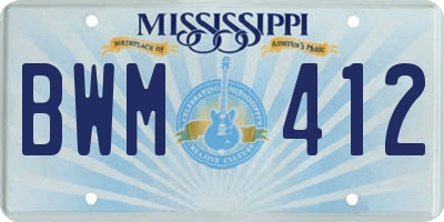 MS license plate BWM412