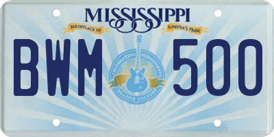 MS license plate BWM500