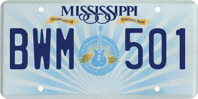 MS license plate BWM501