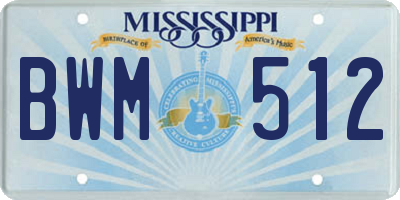MS license plate BWM512