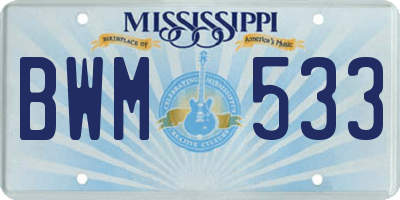 MS license plate BWM533