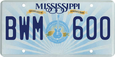 MS license plate BWM600