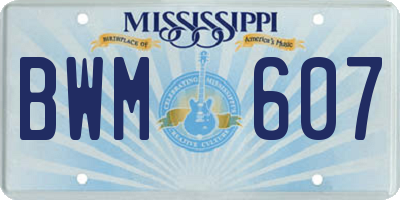 MS license plate BWM607
