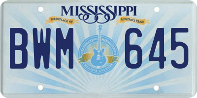 MS license plate BWM645