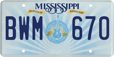 MS license plate BWM670