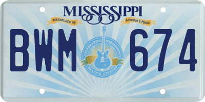 MS license plate BWM674