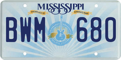 MS license plate BWM680