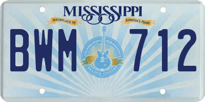 MS license plate BWM712