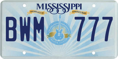 MS license plate BWM777