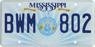 MS license plate BWM802