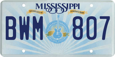 MS license plate BWM807