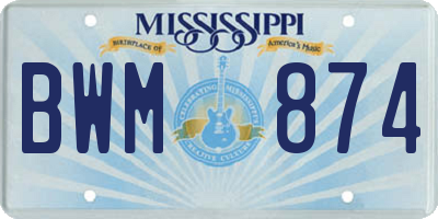 MS license plate BWM874