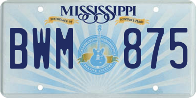MS license plate BWM875