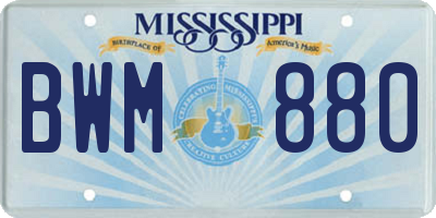 MS license plate BWM880