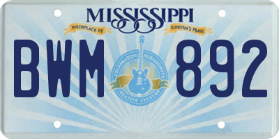 MS license plate BWM892