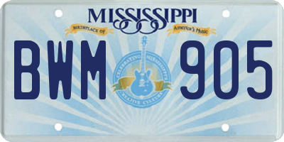 MS license plate BWM905
