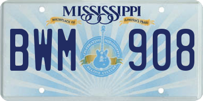 MS license plate BWM908