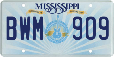 MS license plate BWM909