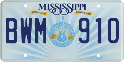 MS license plate BWM910
