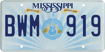 MS license plate BWM919