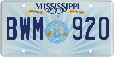 MS license plate BWM920