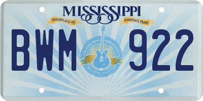 MS license plate BWM922